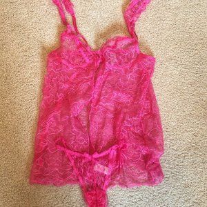 Victoria's Secret pink front close teddy/panty set